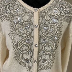 Lord & Taylor Embelished Cardigan Sweater- Lambs Wool Angora and Nylon M/L